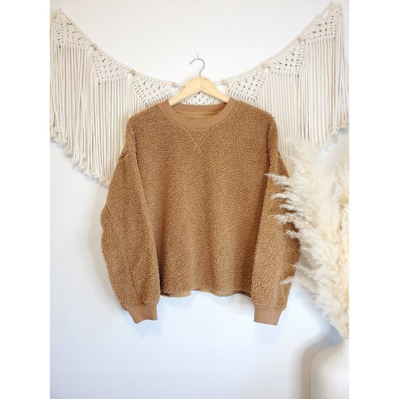 American Eagle Brown Sherpa Crewneck Sweatshirt M - Picture 2 of 6